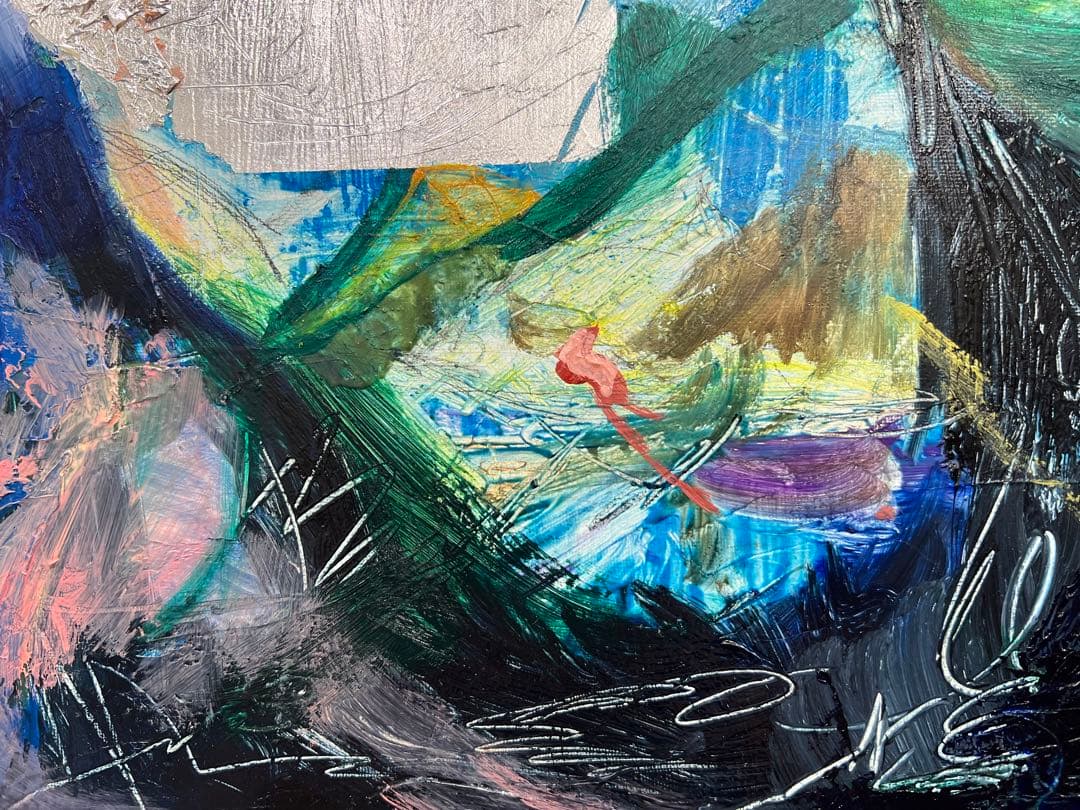 F6号】2000Hz、真夏の夢 油絵 原画 oil paintingブルー