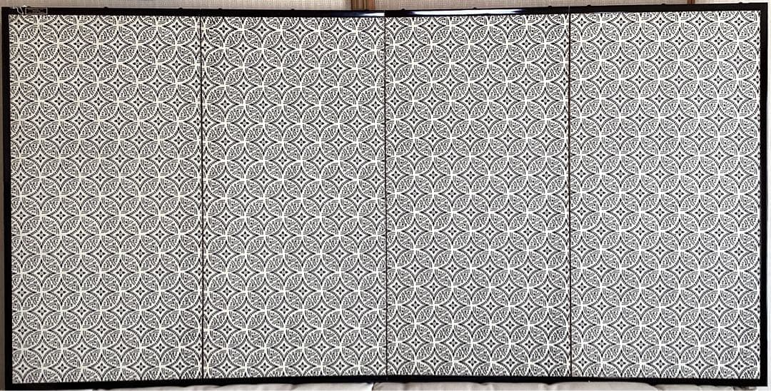 四つ折り屏風　日本画　金箔彩色　琳派 四季花