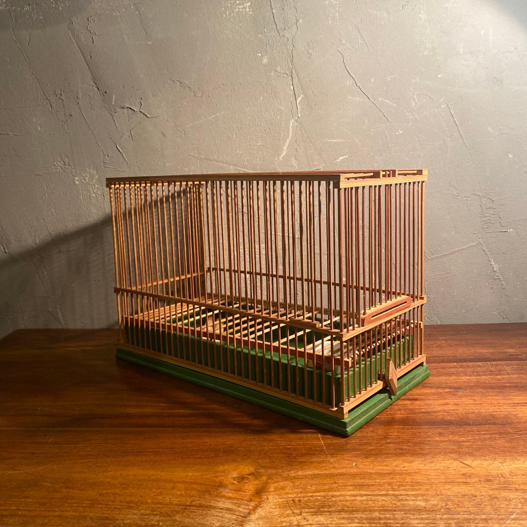 H 時代物 竹製鳥かご 鳥籠 メジロ 骨董品 古道具 インテリア 2トーン