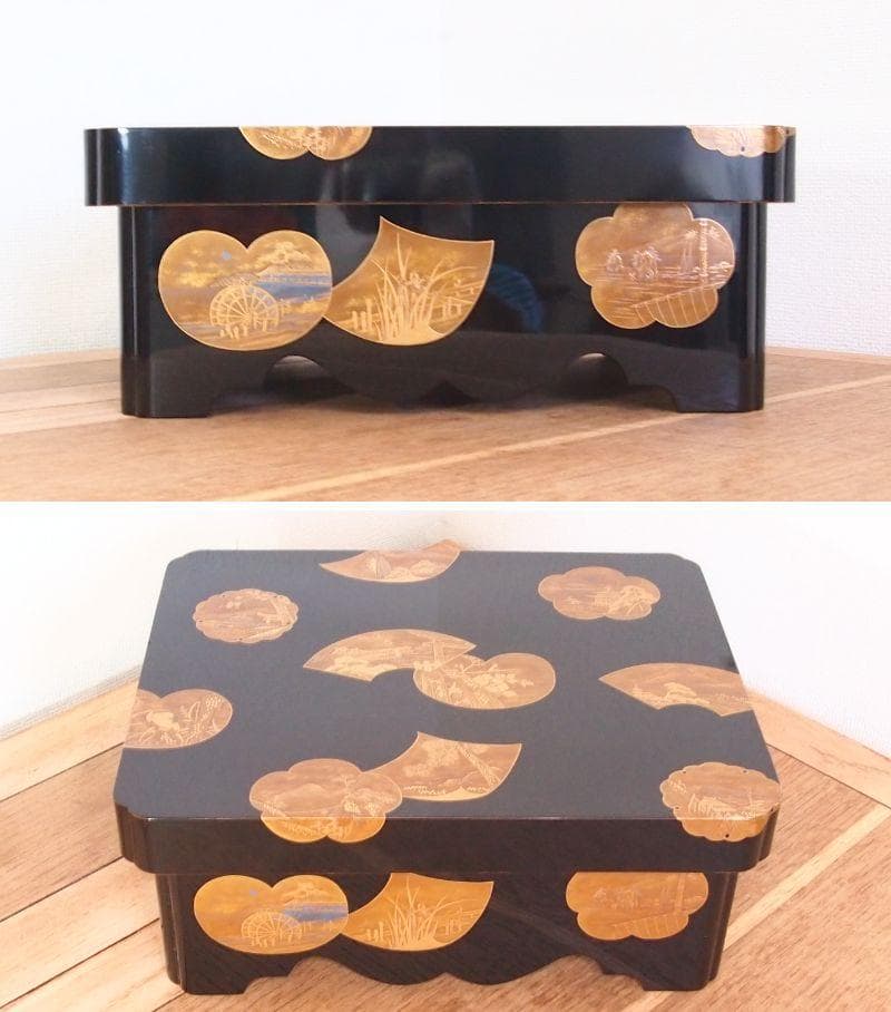 骨董・時代の美品】大名道具 宝箱 山水蒔絵 箱物/蓋物/菓子器/容器