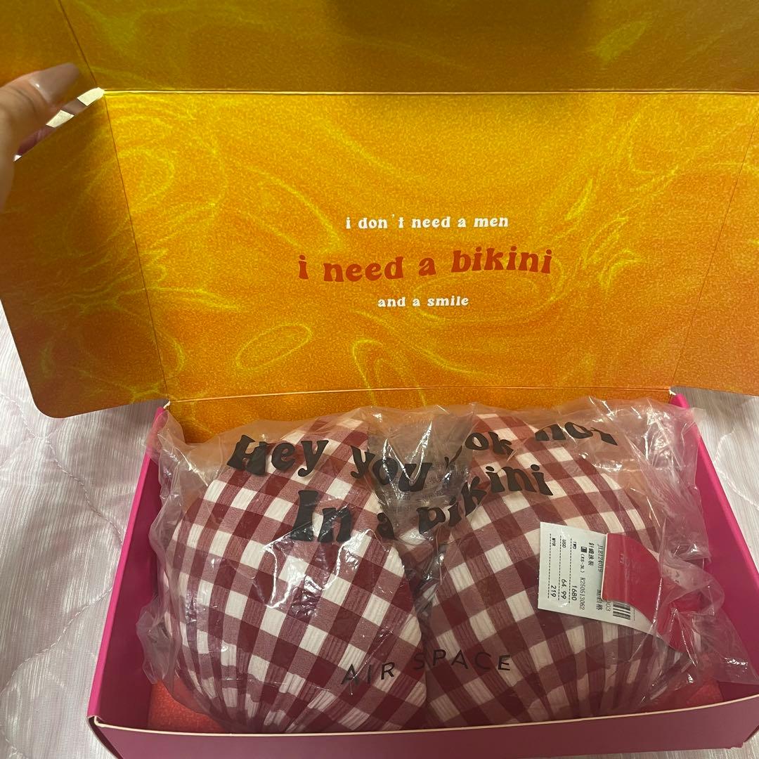 AIR SPACE カラフルチェックリングビキニ 赤 Lサイズ 上下セット