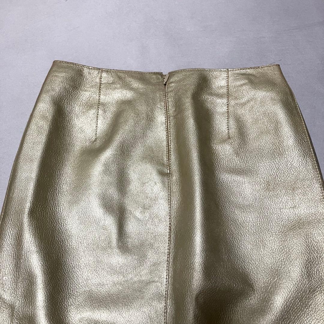 希少　Loewe ラムレザー　タイトスカート　ゴールド　派手　ナッパレザー