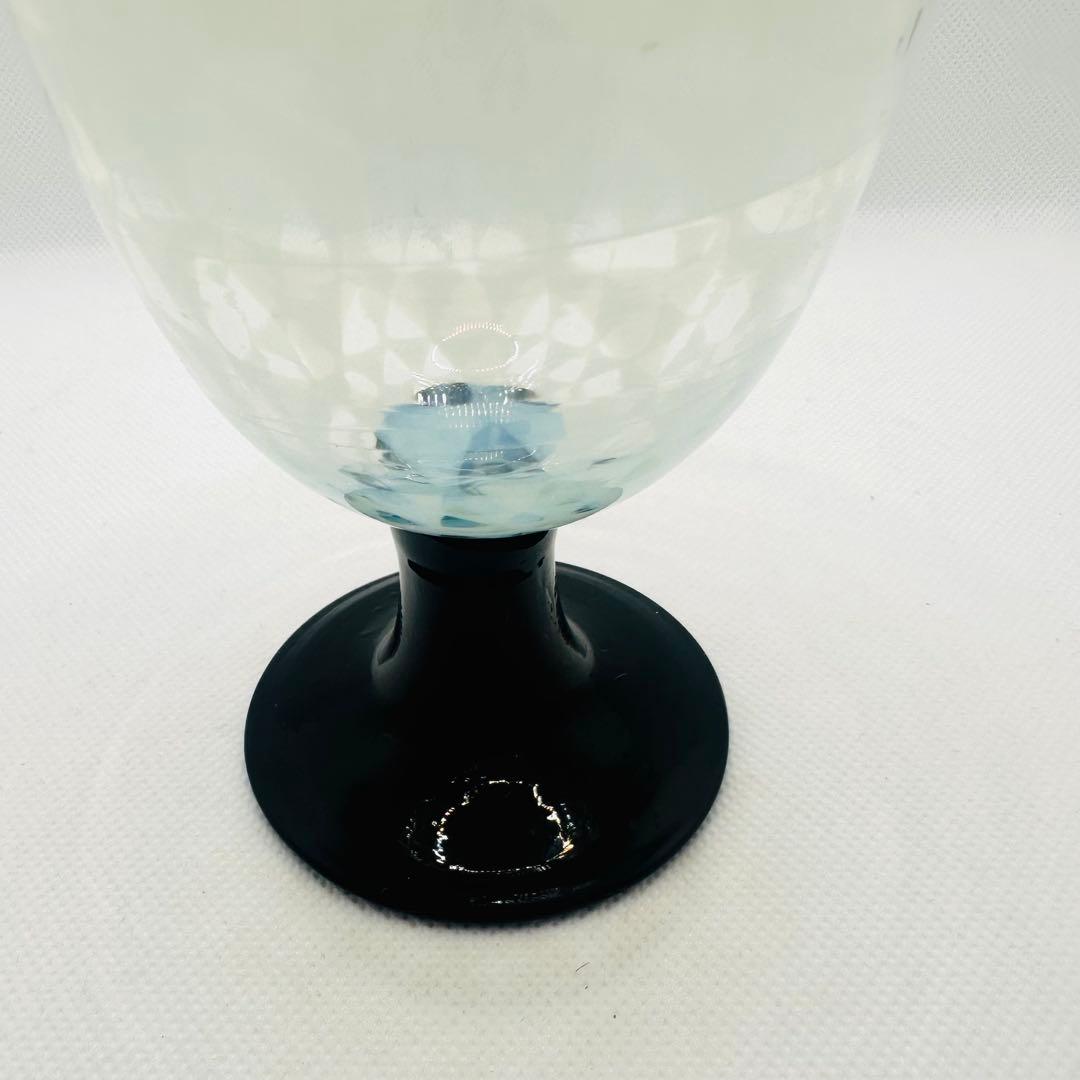 大正～昭和初期 アンティーク 氷コップ 手吹きガラス 黒脚 水玉模様