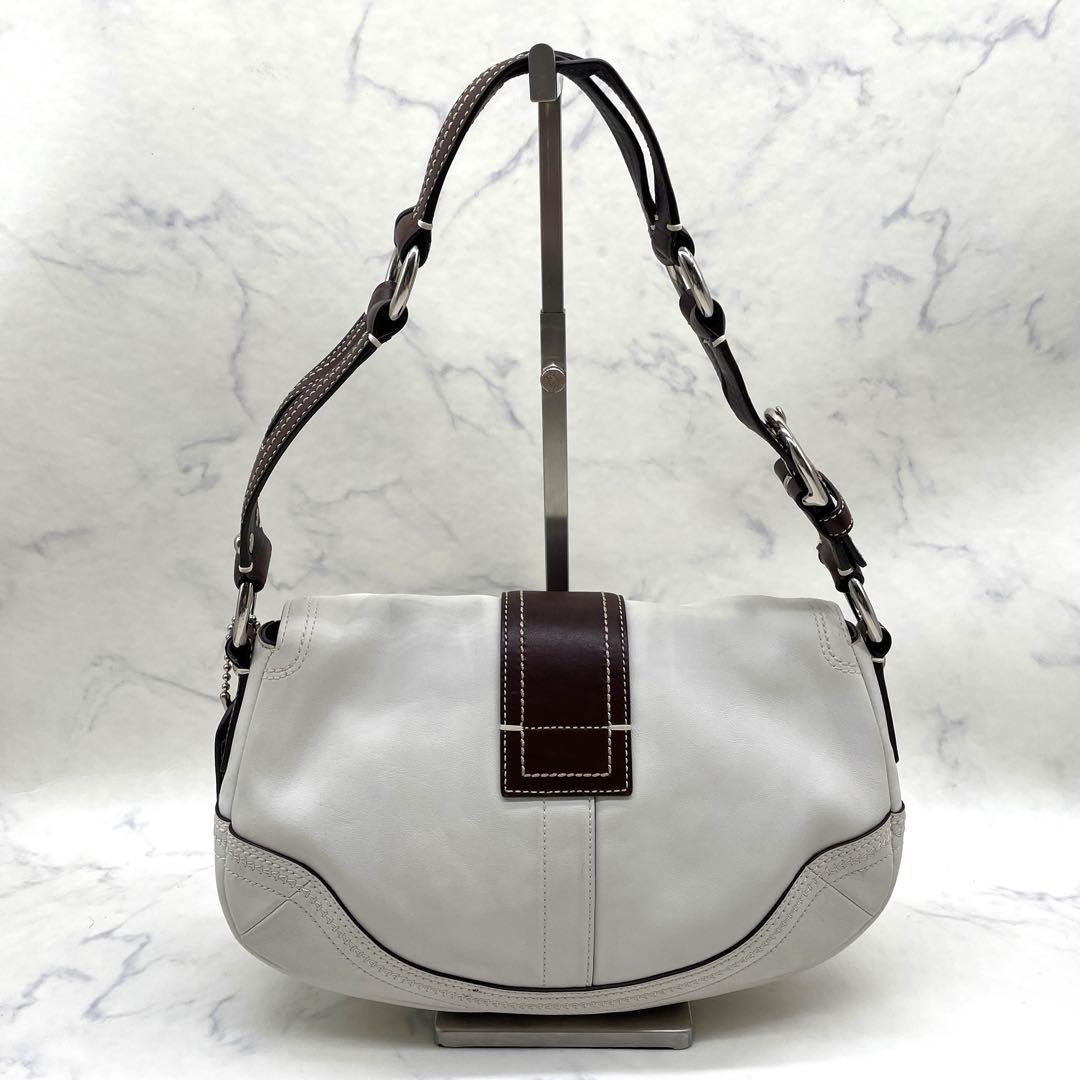 コーチ ソーホー アクセサリーポーチ ワンショルダーバッグ レザー 白 茶