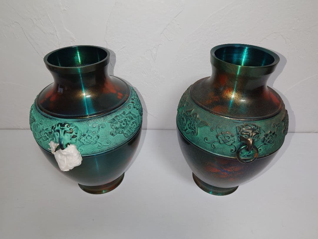 【2点】久芳堂 銅花器 銅蟲花瓶 花器 槌目 茶道具 花道具 華道具 花生