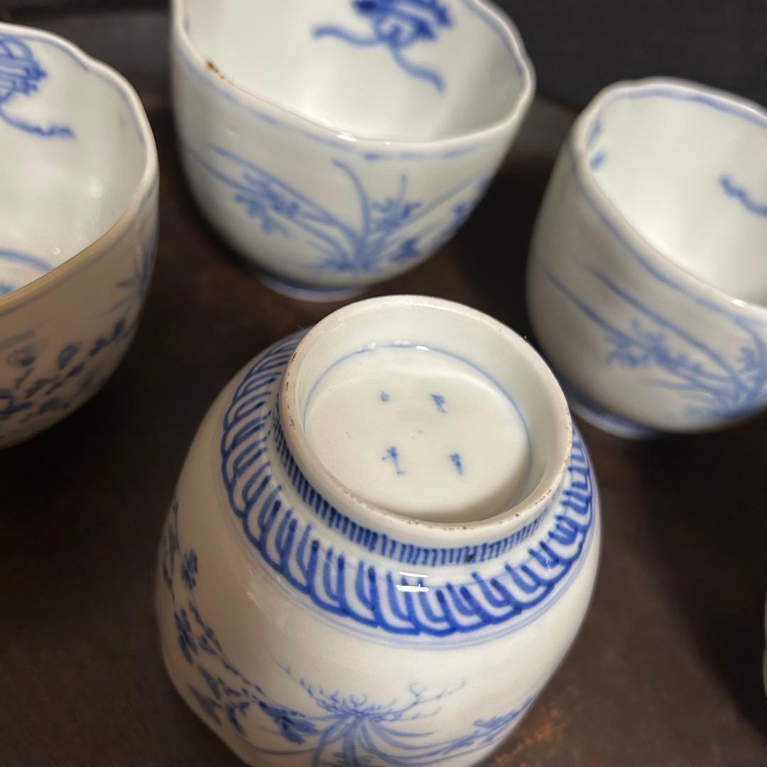 江戸期　上手古伊万里　「草花梅図猪口　五客揃」無傷　本物保証