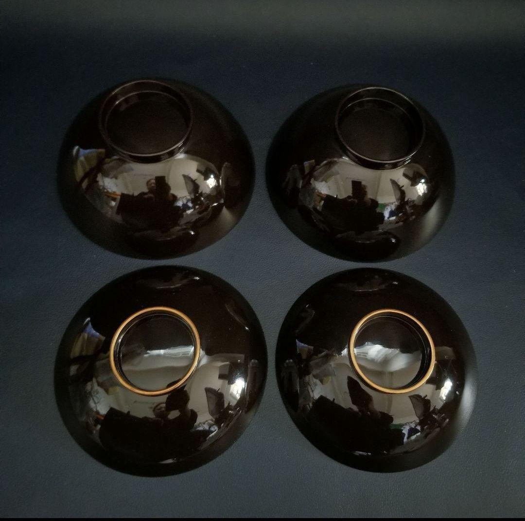 美品 輪島塗 黒漆塗 本金加賀蒔絵 金銀彩内・見返し総蒔絵 吸物椀 雑煮 2客