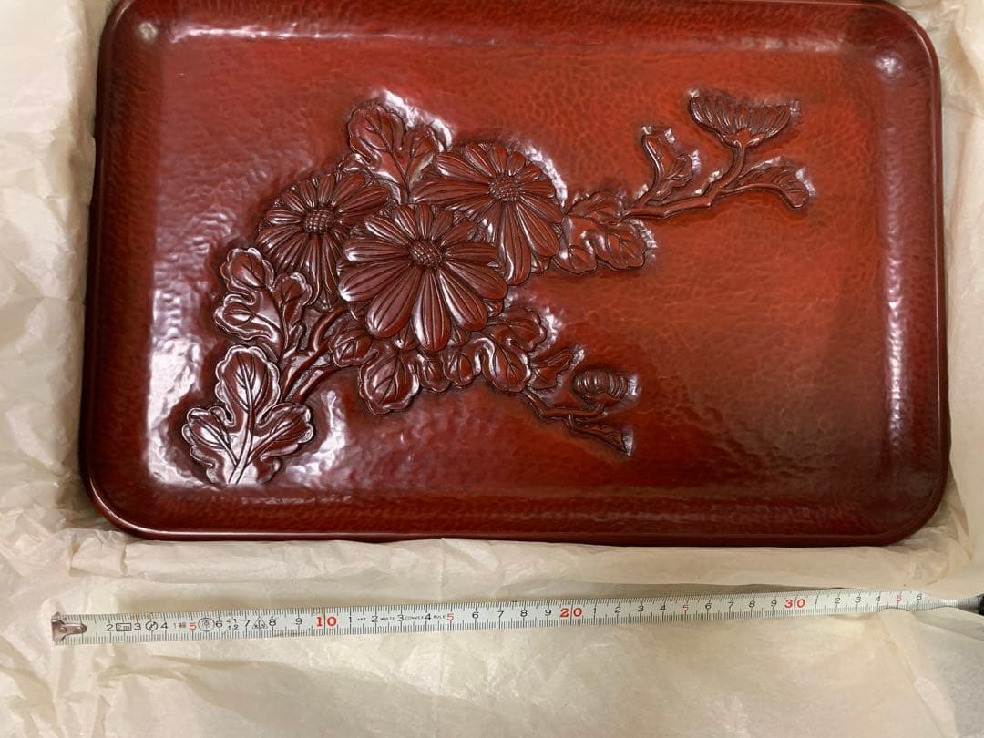 未使用品　鎌倉彫　菊　盆　アンティーク　昭和レトロ