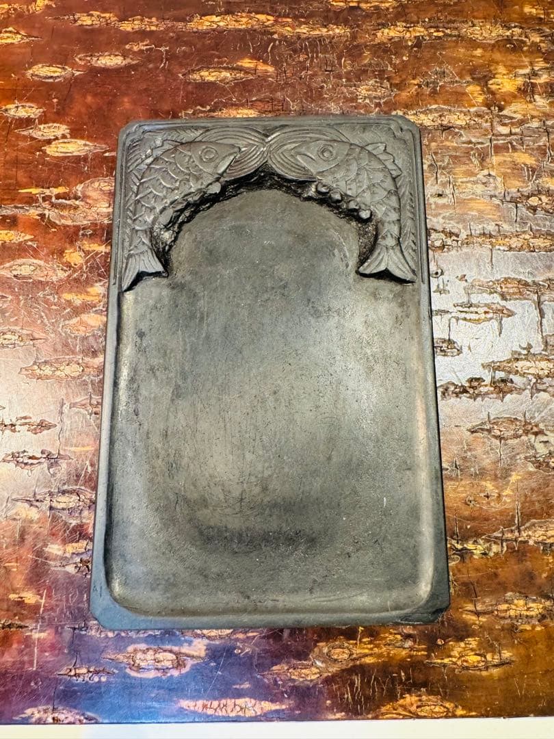 希少 年代物 【隆熙元年】魚ペア 古い 硯（すずり）書道用具 骨董