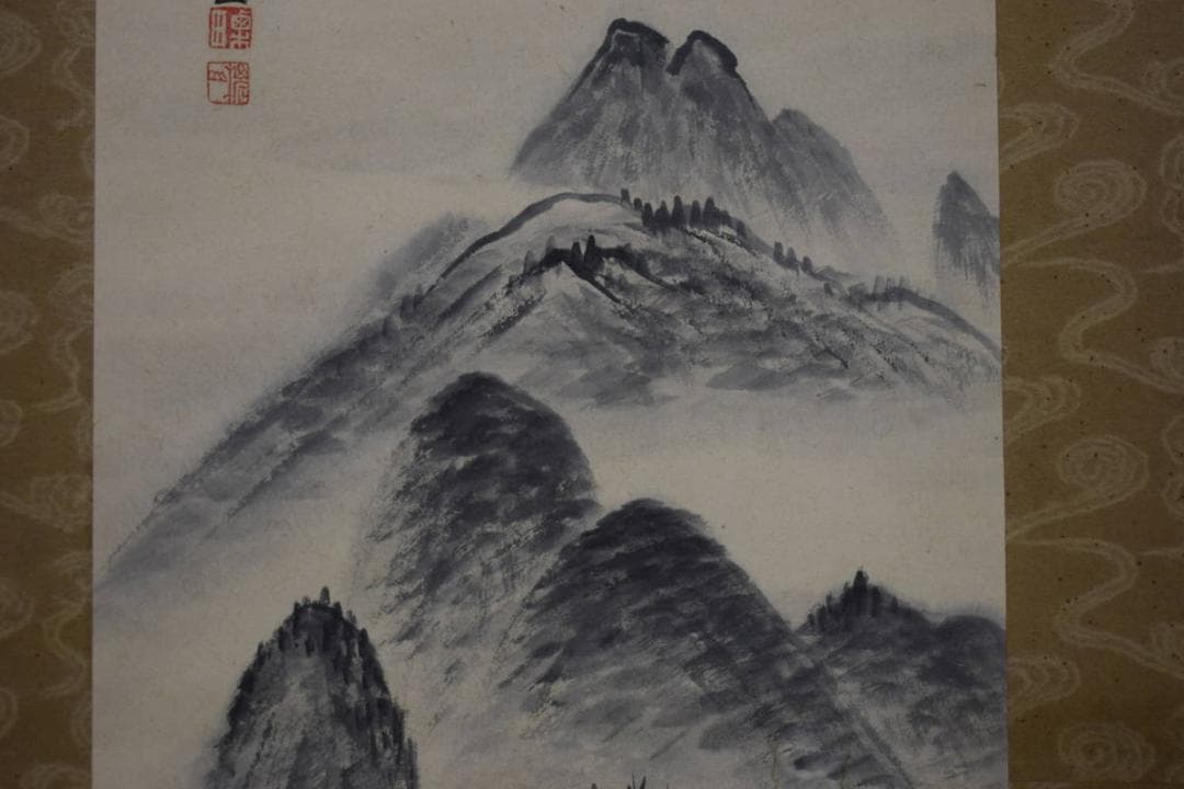 真作/槐山人/山水図/清渓雲飛/布袋屋掛軸HG-36