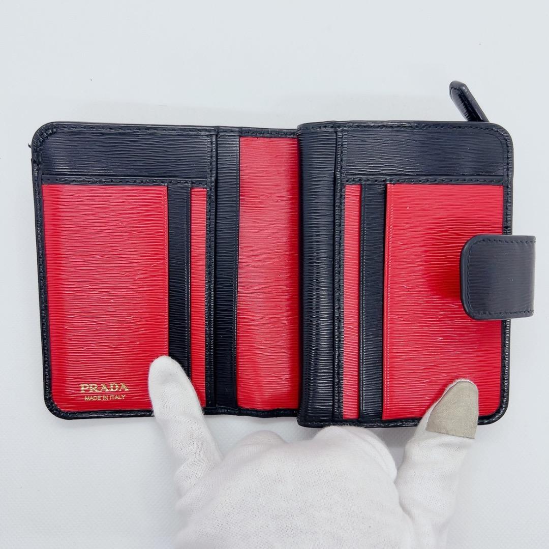 極美✨PRADA 二つ折り財布 バイカラー L字ジップ ヴィッテロムーブ レザー