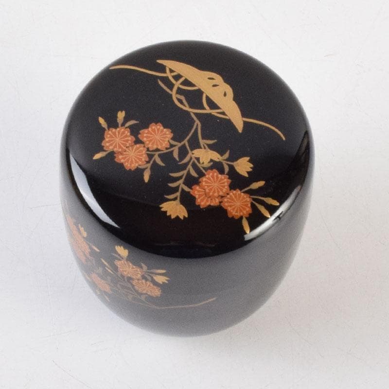 茶道具 加賀蒔絵師 中村孝也作 桜蒔絵 中棗 共箱 V 9196