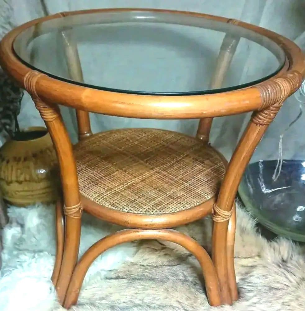 古いラタン硝子テーブル レトロなラタン机の通販はau PAY マーケット