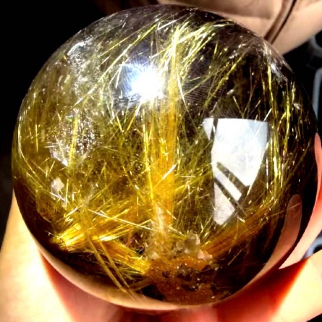 超絶綺麗✨超特大98mm ゴールドルチルクォーツ 丸玉スフィア 金針水晶