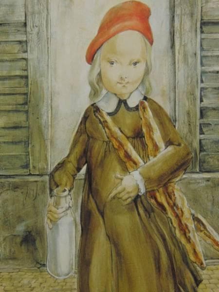 藤田嗣治 小さな主婦 希少画集画 高級新品額 額装付 状態良好 考える