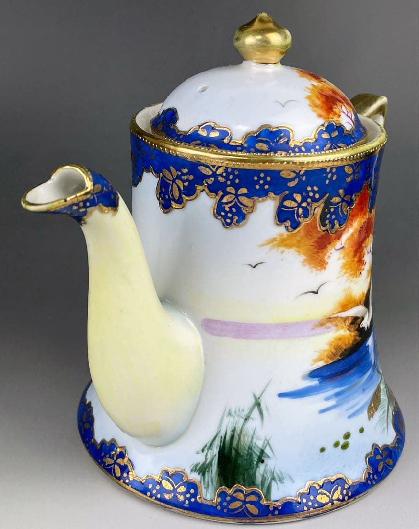 オールドニッポン カモメ 風景図 ティーポット アールヌーボー 金盛り