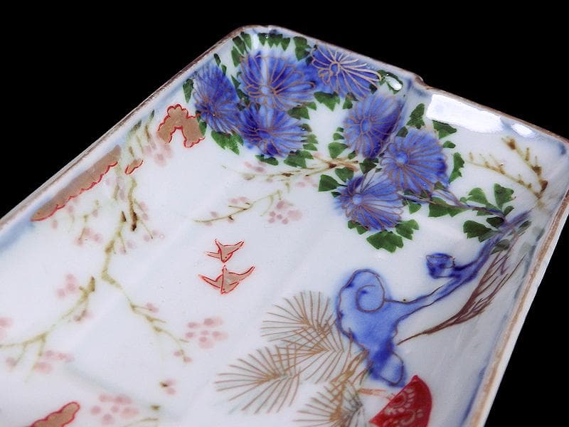 古伊万里 染錦 梅に菊 松に短冊の図 変形長皿 5客 B048AS-CWx - メルカリ