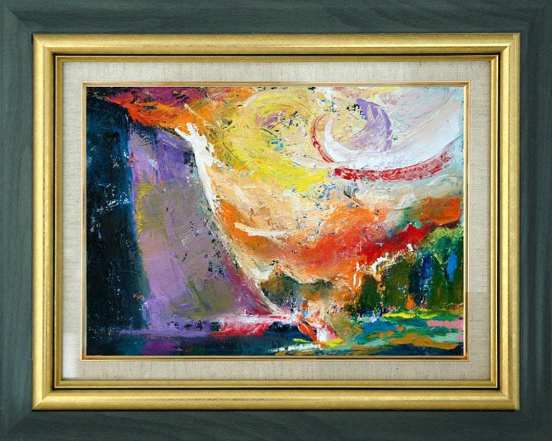 油絵 菅家令子 絵 絵画インテリア 額付(白) uF6-111309 風景朝夕陽