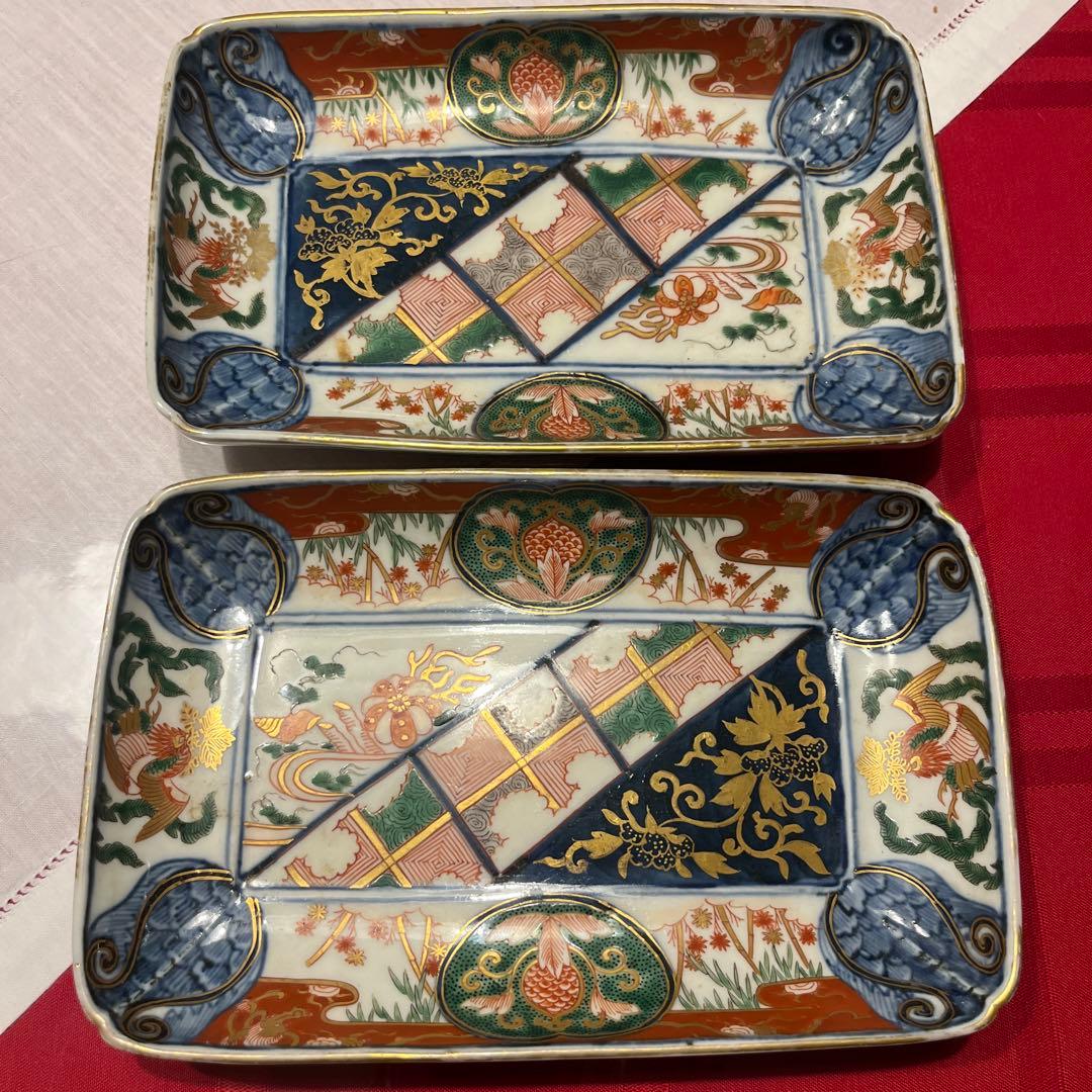 大明萬暦年製 長方皿 2枚 古美術 骨董品