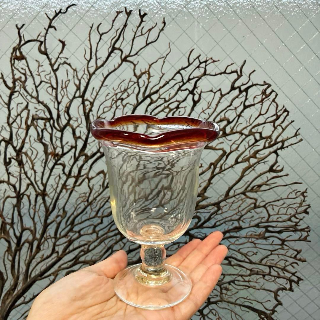 骨董 時代ガラス ゆらゆら 花フチリップ 氷コップ ウラン