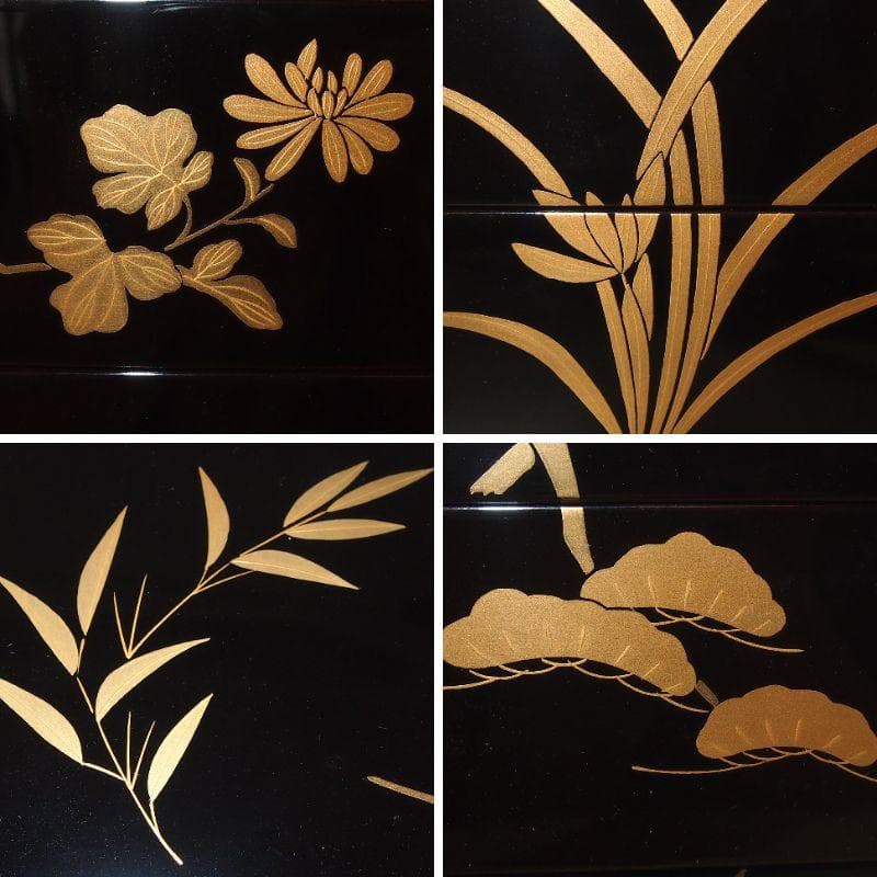 【美品】輪島塗 大向高洲堂 五聖蒔絵 四段重箱 台付き お重/弁当箱 漆器/食器