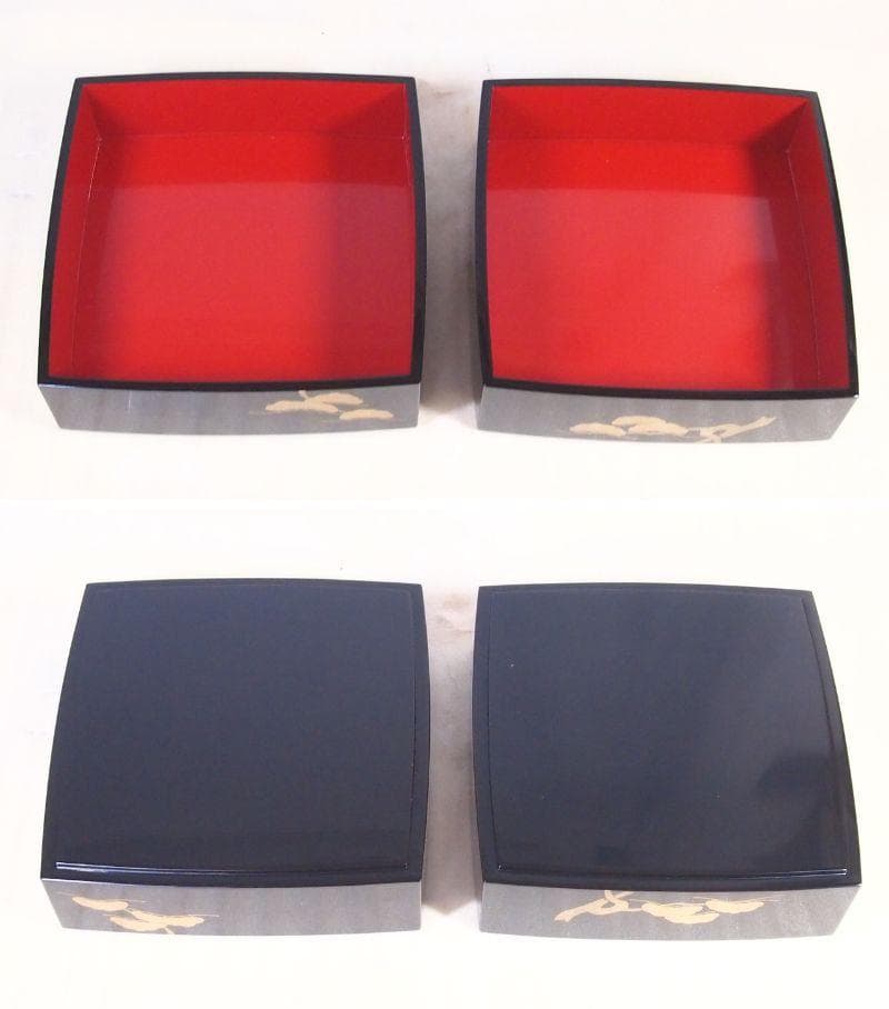 【美品】輪島塗 大向高洲堂 五聖蒔絵 四段重箱 台付き お重/弁当箱 漆器/食器