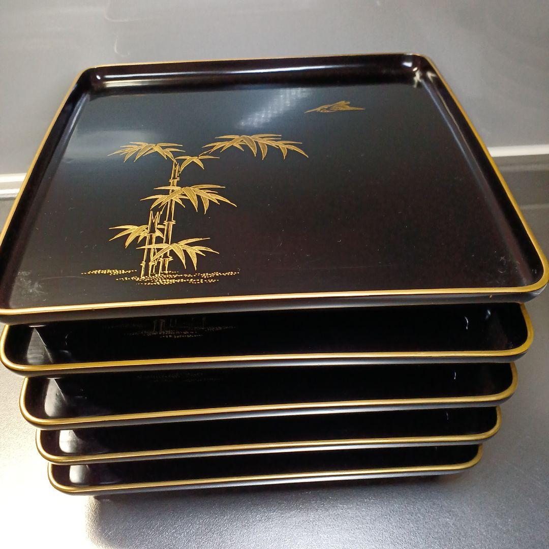 明治初期輪島塗沈金四方膳五客