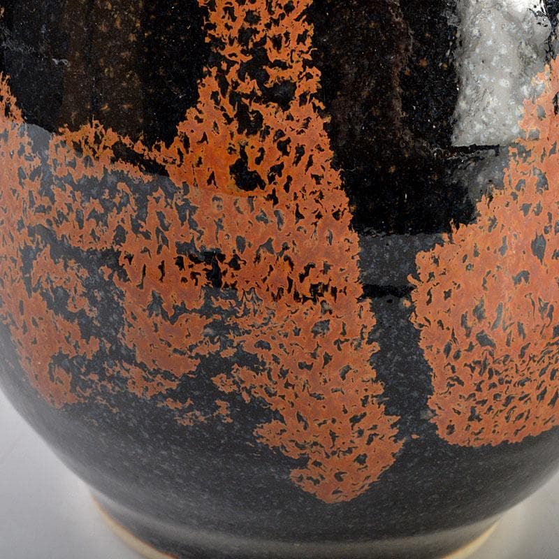 京焼　清水焼　清水保孝作　鉄釉鉄彩　花入　共布共箱　C　6744