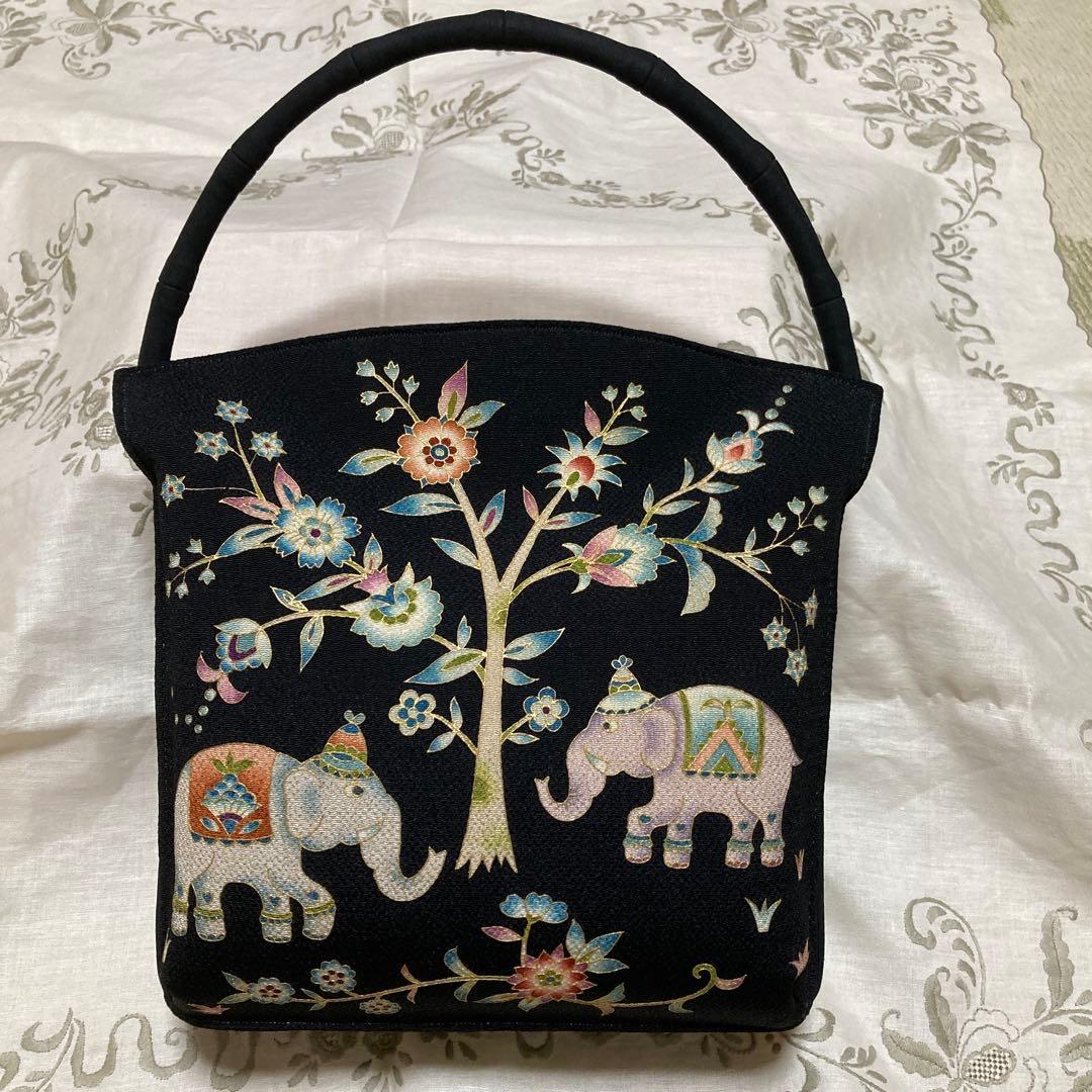 和装用バッグ 象と花の染め柄