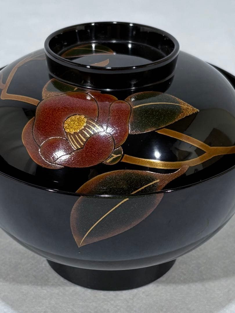 輪島塗 元岡光漆堂謹製 蒔絵師 静峰 塗師 清斉 椿蒔絵 吸物