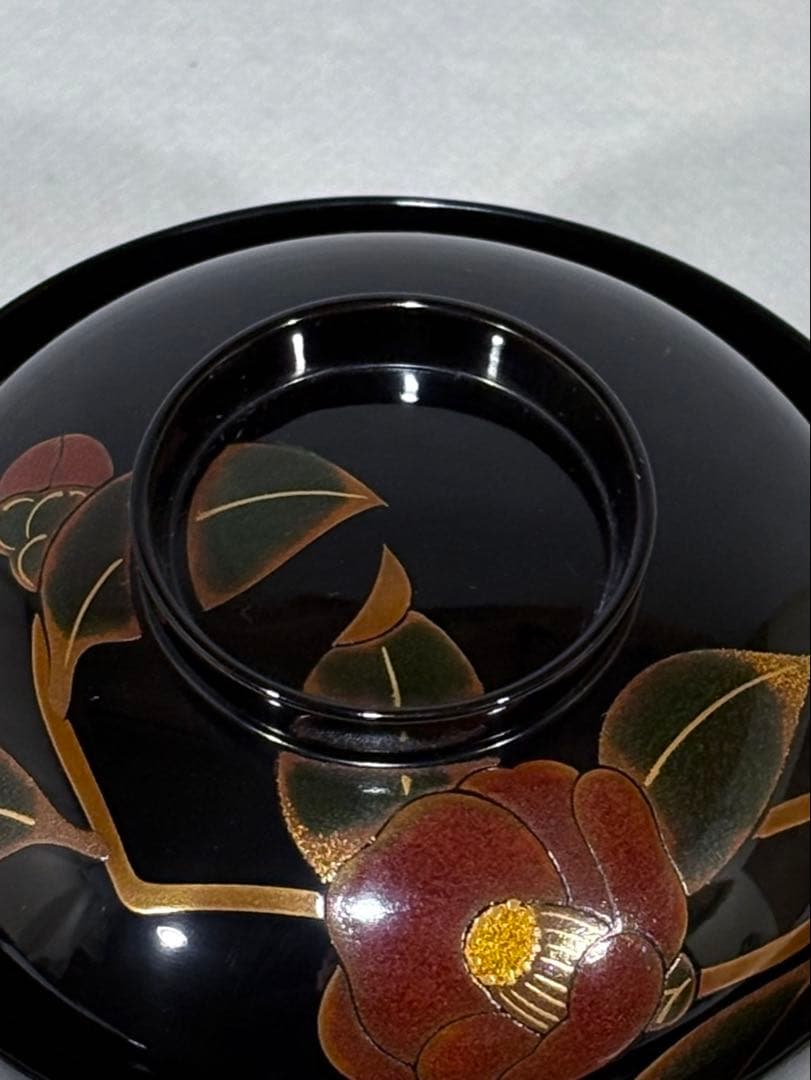 輪島塗 元岡光漆堂謹製 蒔絵師 静峰 塗師 清斉 椿蒔絵 吸物