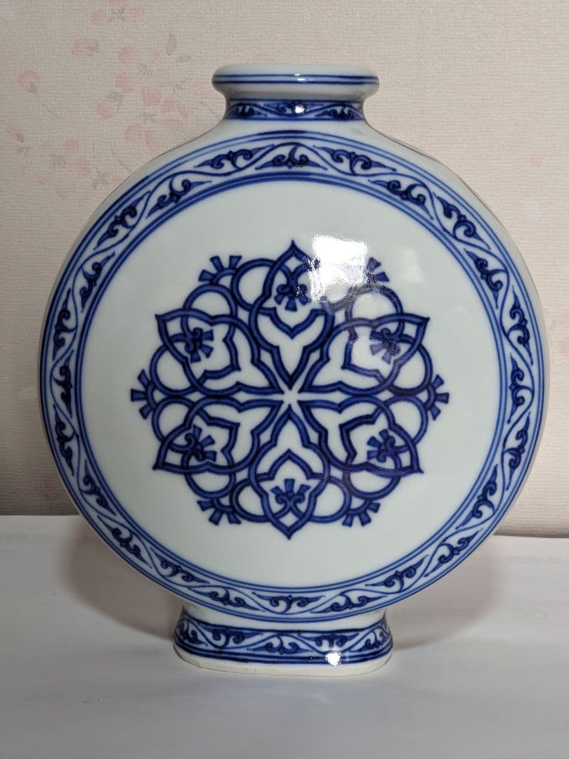 ♢京焼名跡 工場 第四代三浦竹泉造 染付青華文様 扁壺 花器 古美術品