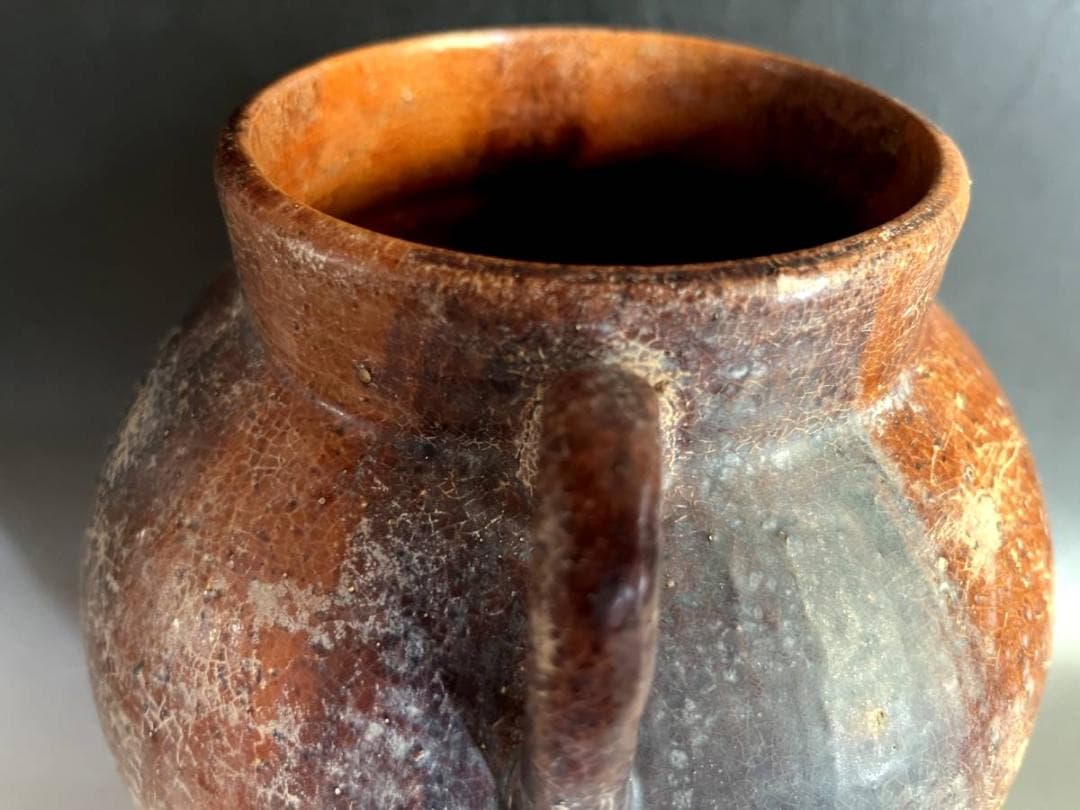 壷■古い飴釉耳付き立ち壺 花瓶 オブジェ 須恵器 古玩 唐物 時代物 骨董品■