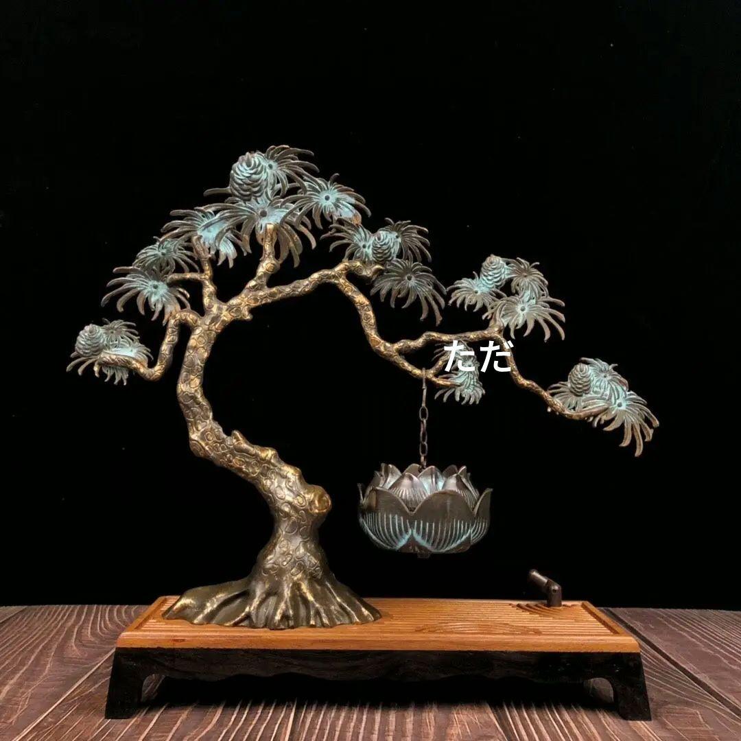 銅製 大樹蓮華弔炉 室内檀香炉 机 書斎薫香炉 香道具 工芸品 置物