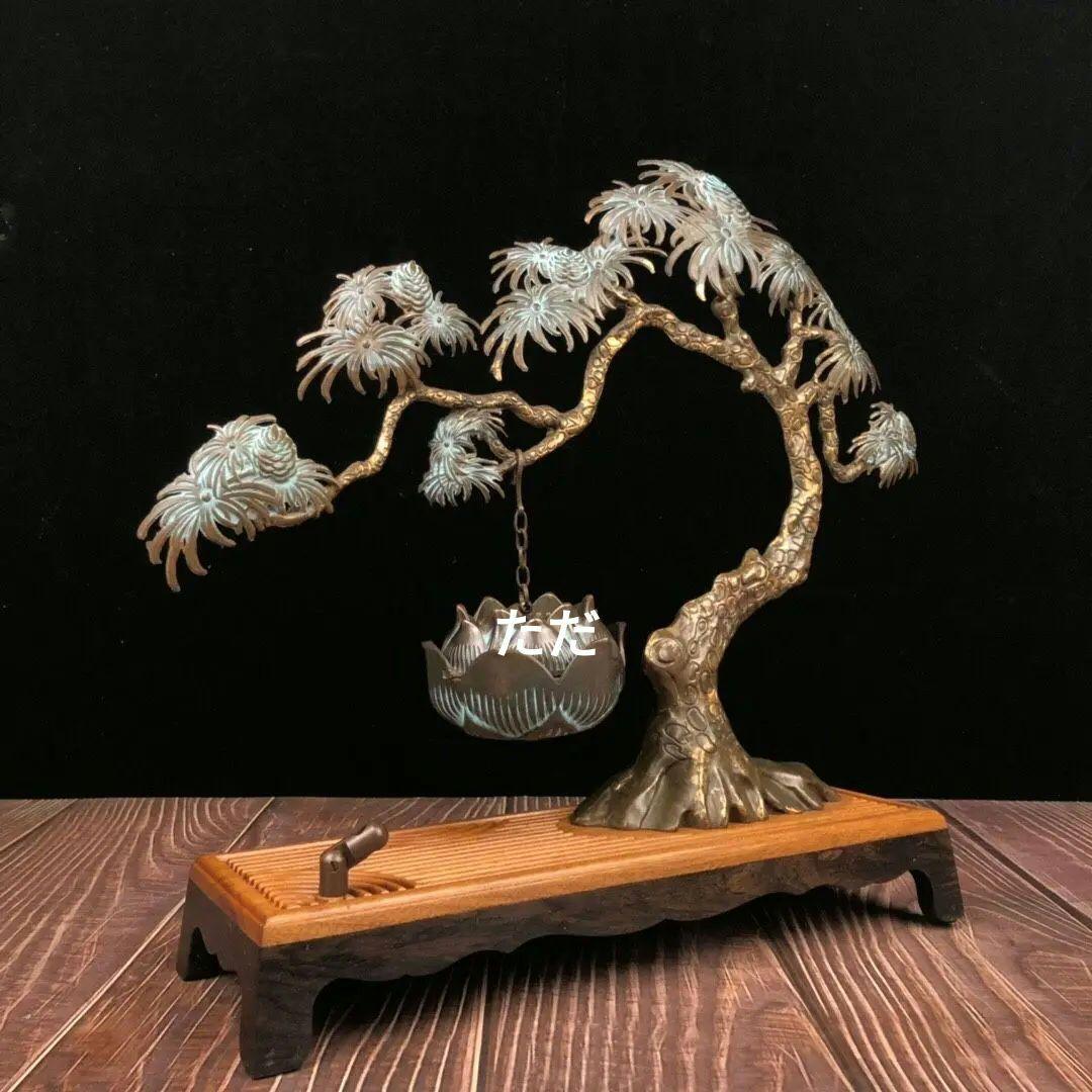 銅製 大樹蓮華弔炉 室内檀香炉 机 書斎薫香炉 香道具 工芸品 置物