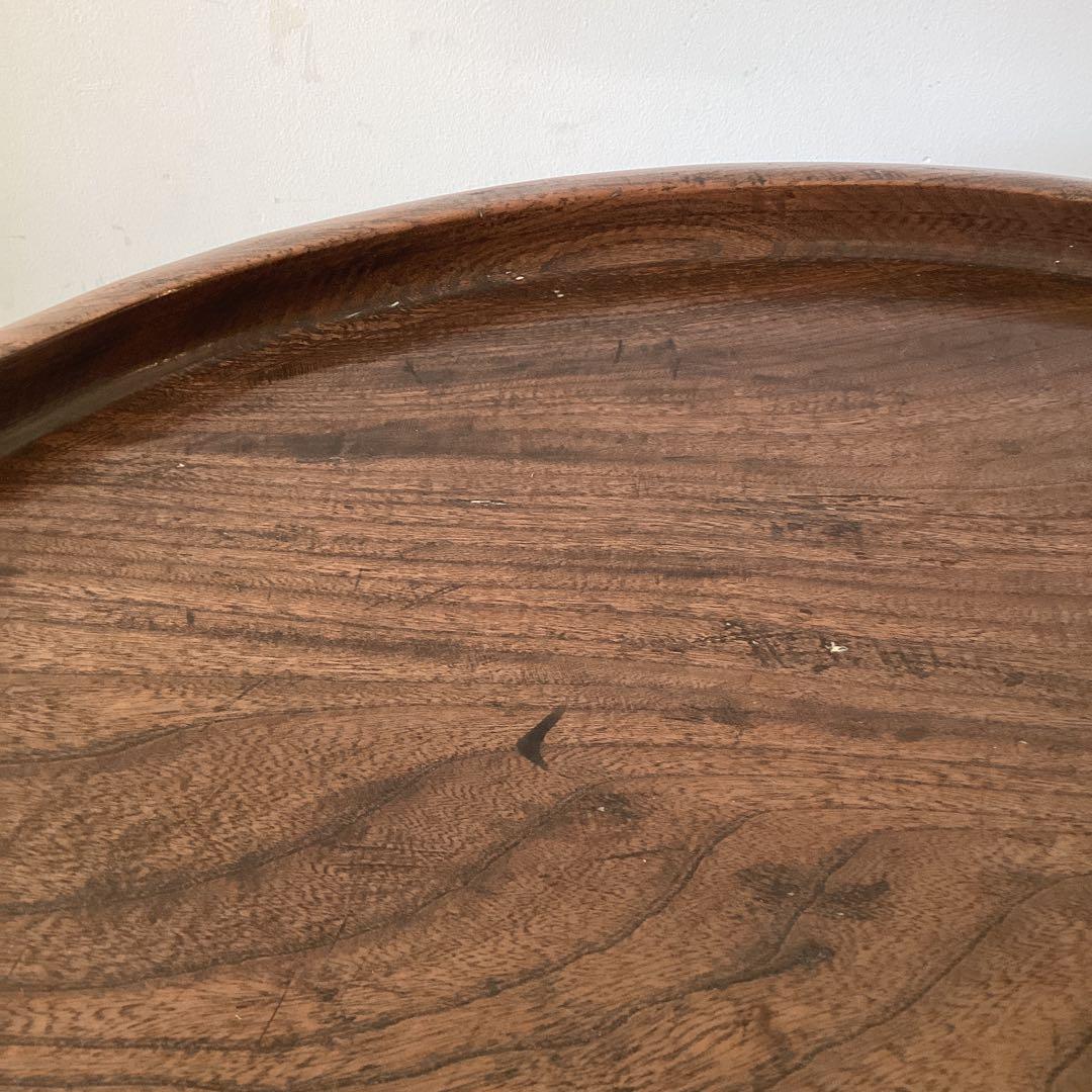 73㎝ 天然木の丸い脚付き膳 卓 座卓 ちゃぶ台 栗盆 時代物