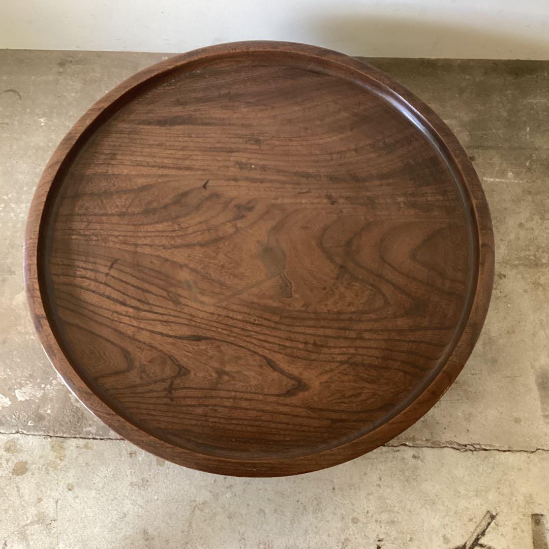 73㎝ 天然木の丸い脚付き膳 卓 座卓 ちゃぶ台 栗盆 時代物