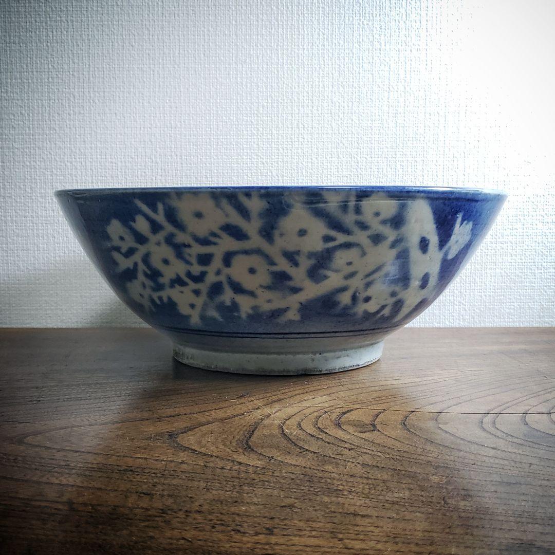 中国鉢青花染付梅図碗清朝期梅染付吹き付け吹墨丼