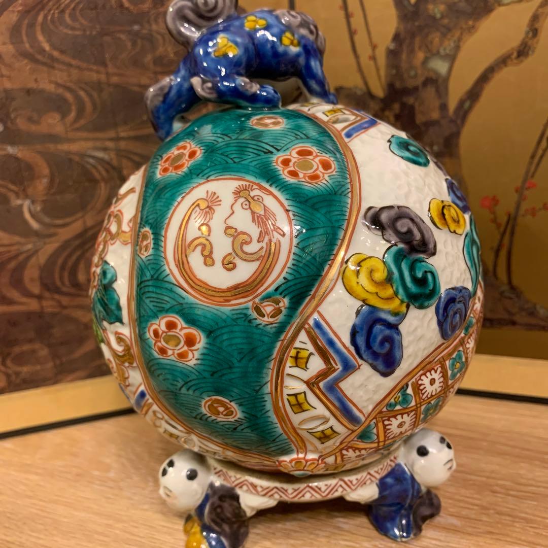 アンティーク 色絵三足香炉 1客 6