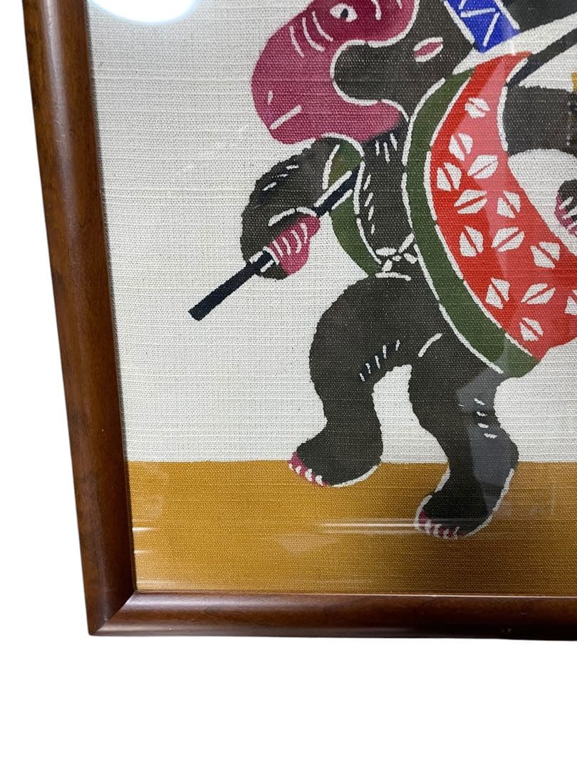 型染絵　干支　猿　額縁　民藝