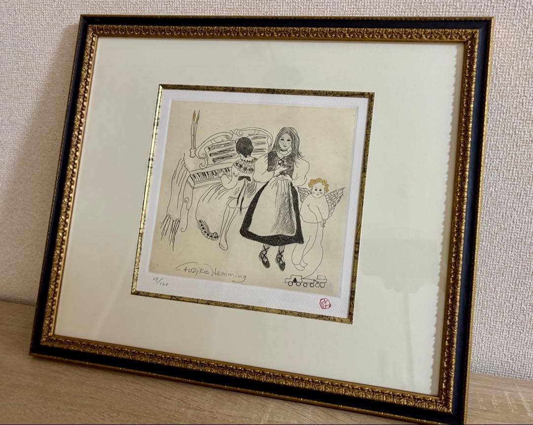 フジ子・ヘミング 】 サロンコンサート 銅版画(真作) フレームあり 版画