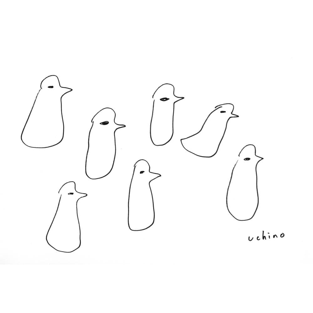 内野隆文　とりのマーチ　鳥　ドローイング　イラスト　絵画　現代美術　額縁　真作