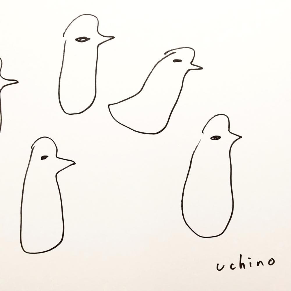 内野隆文　とりのマーチ　鳥　ドローイング　イラスト　絵画　現代美術　額縁　真作