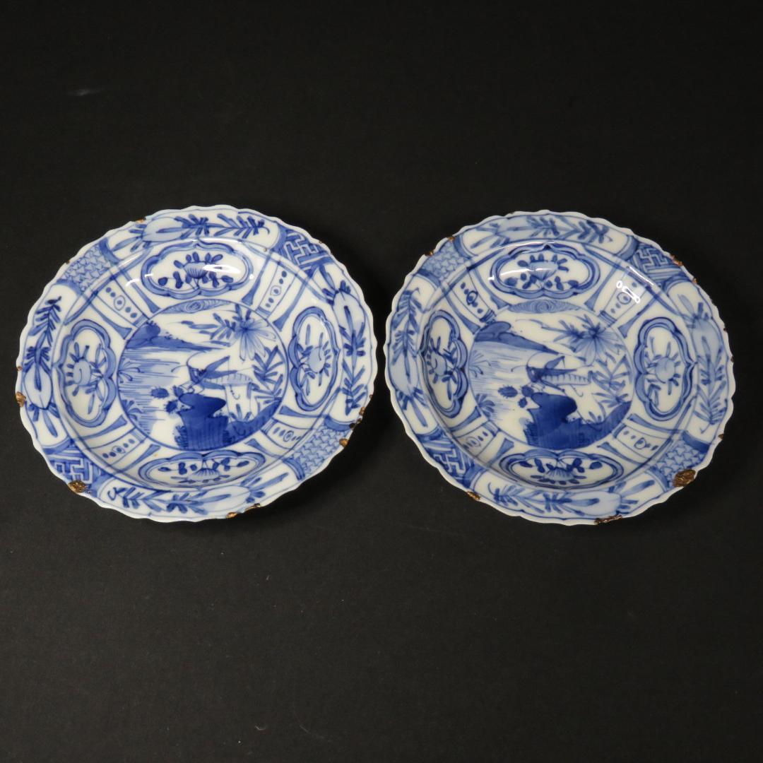 染付 小皿 皿 古伊万里 飛蝗文様 江戸 歪み 欠け 直し 芙蓉手 B傷多め 染付 小皿 皿 古伊万里 飛蝗文様 江戸 歪み 欠け 芙蓉手 A傷少な目