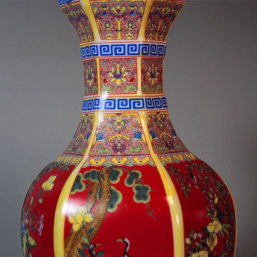 蒔絵琺瑯の六方花瓶 景徳鎮 陶磁器 装飾品 現代工芸品 美術品 置物