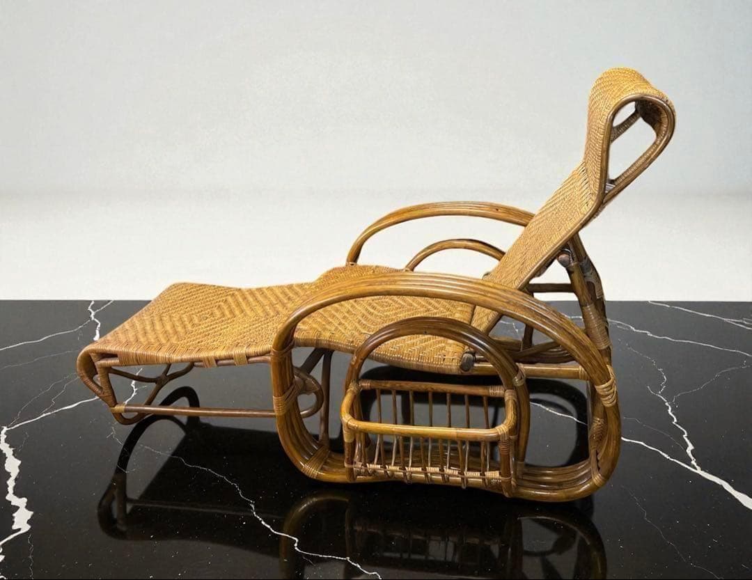 安心のたのメル便☆ラタンのリクライニングチェア オットマン