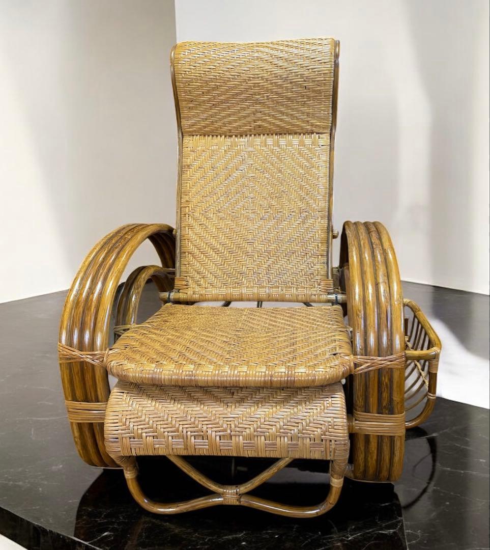 安心のたのメル便☆ラタンのリクライニングチェア オットマン