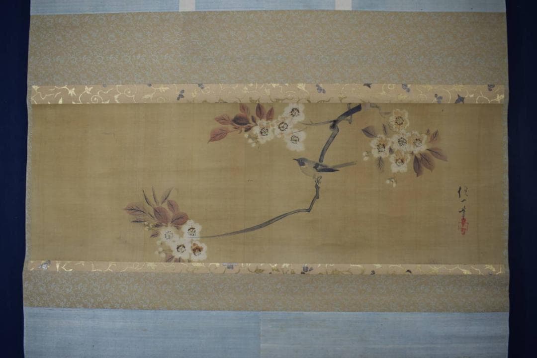 酒井抱一/山桜小禽図/桜に小鳥図/大横物/掛軸☆