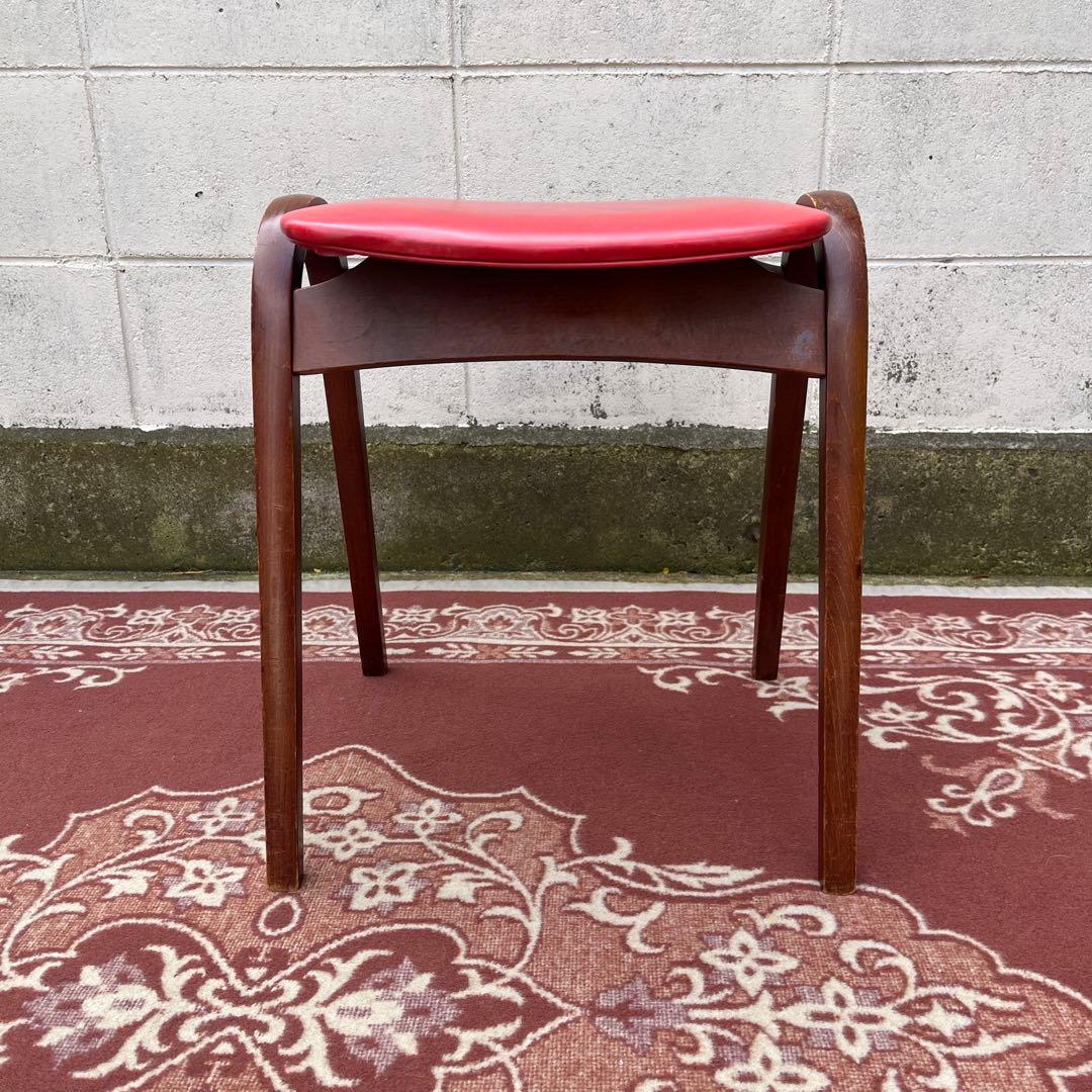 剣持勇デザイン ◾️ 秋田木工 木製スタッキングスツール 椅子 赤 レッド