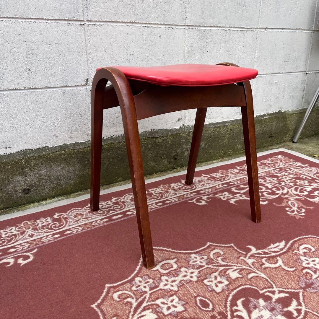 剣持勇デザイン ◾️ 秋田木工 木製スタッキングスツール 椅子 赤 レッド